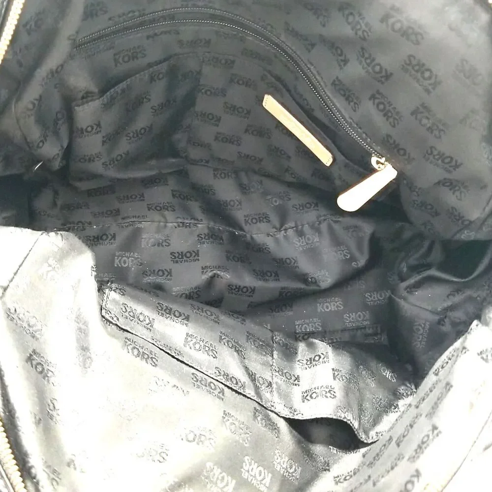 MICHAEL Michael Kors Black Signature Patent Leather Satchel with Gold MK Charm